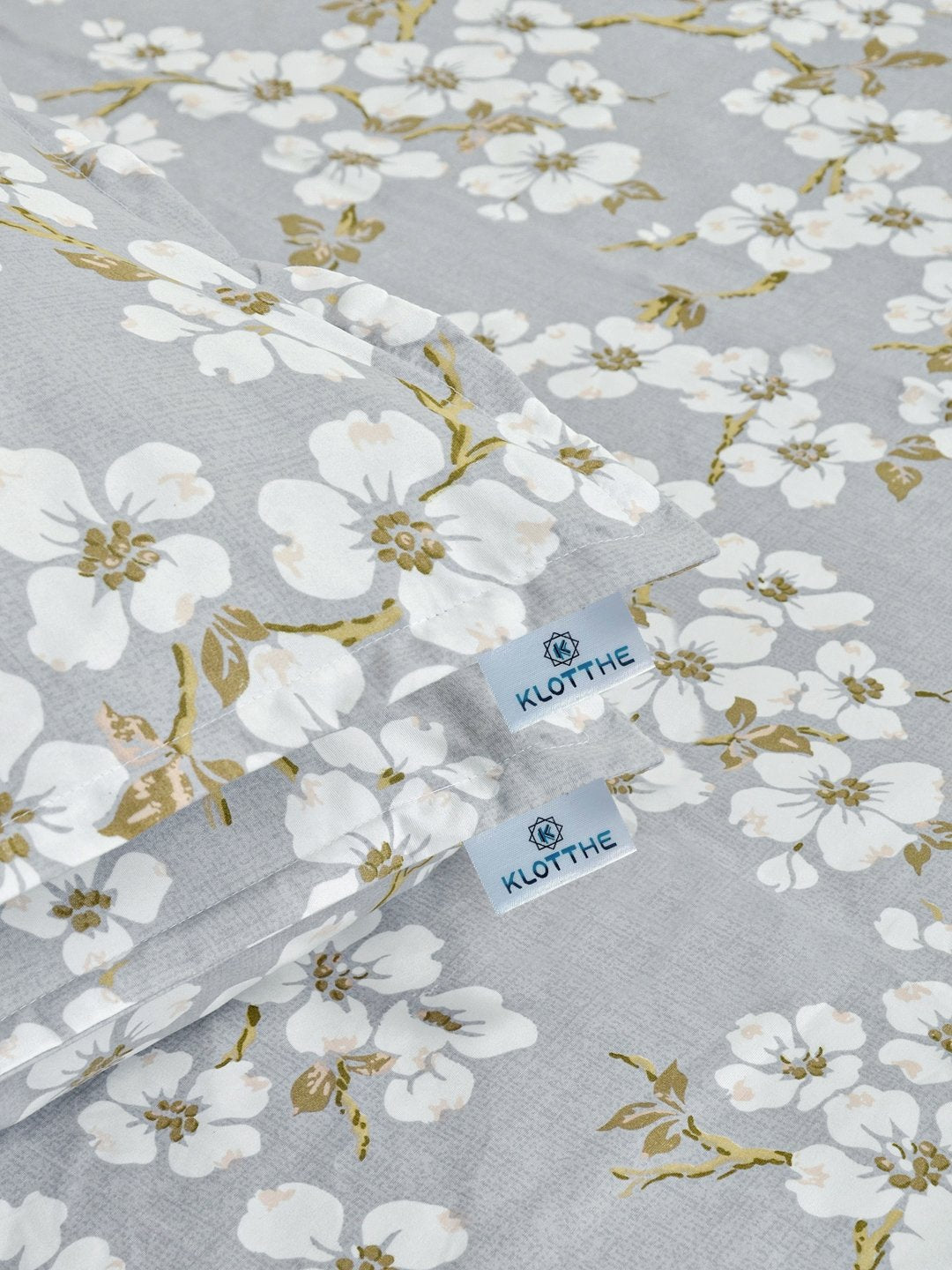 Grey Floral 300 TC Cotton Blend Double Bedsheet with 2 Pillow Covers