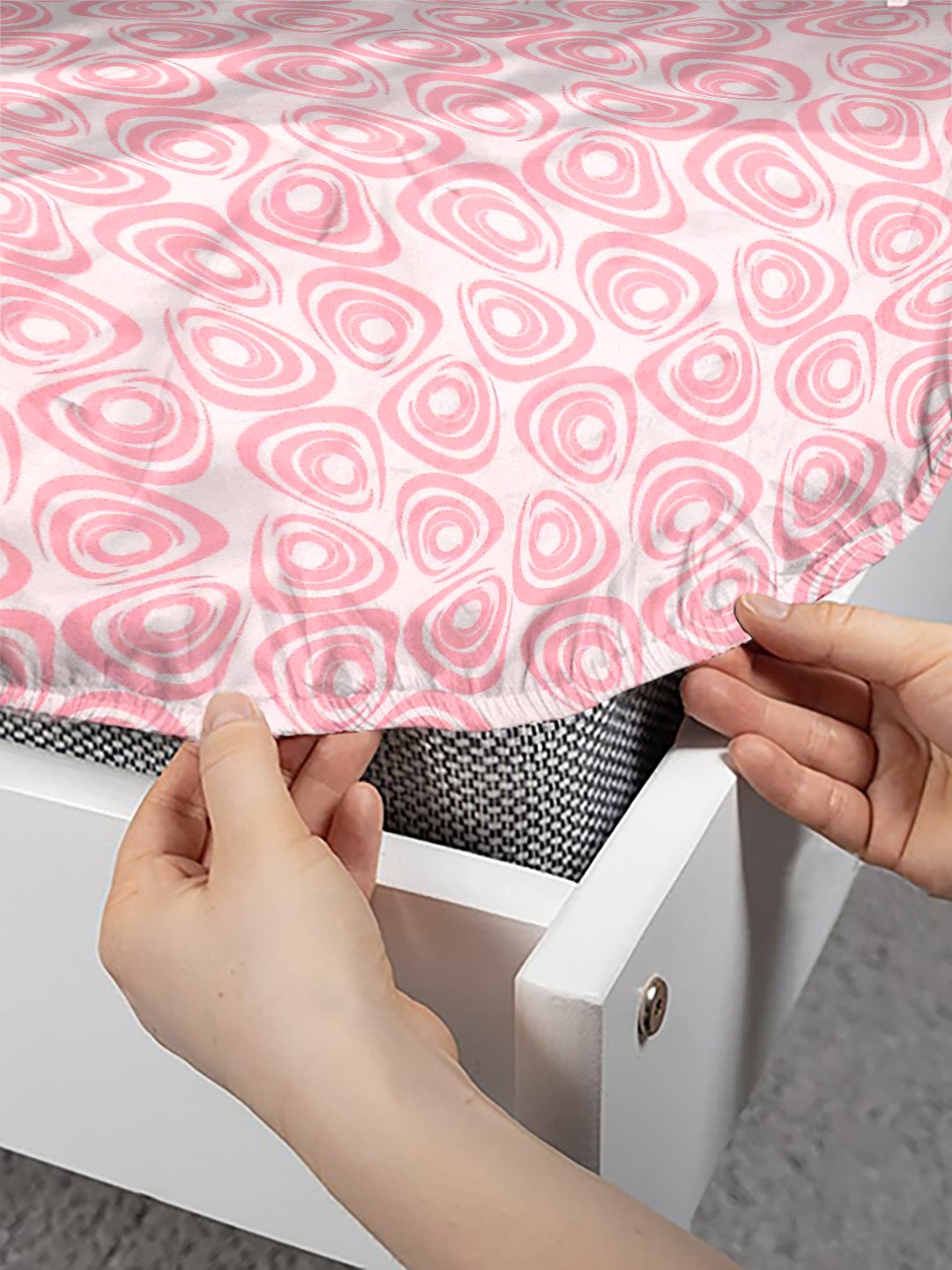 Pink Abstract 300 TC Cotton Blend Fitted Single Bedsheet with Pillow Cover