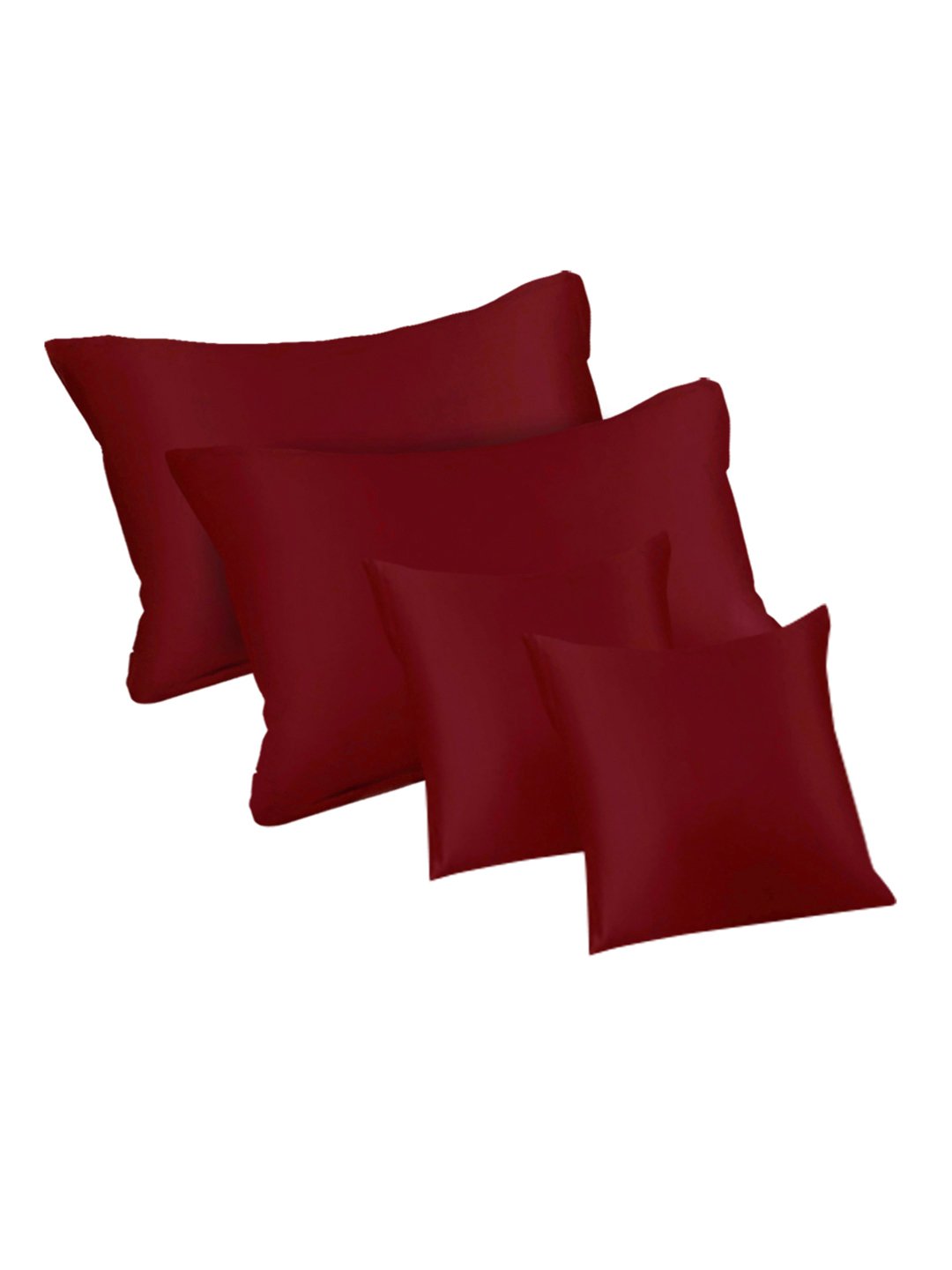 Maroon Solid 400 TC Satin Super King Double Bedsheet with 2 Pillow Covers & 2 Cushion Covers