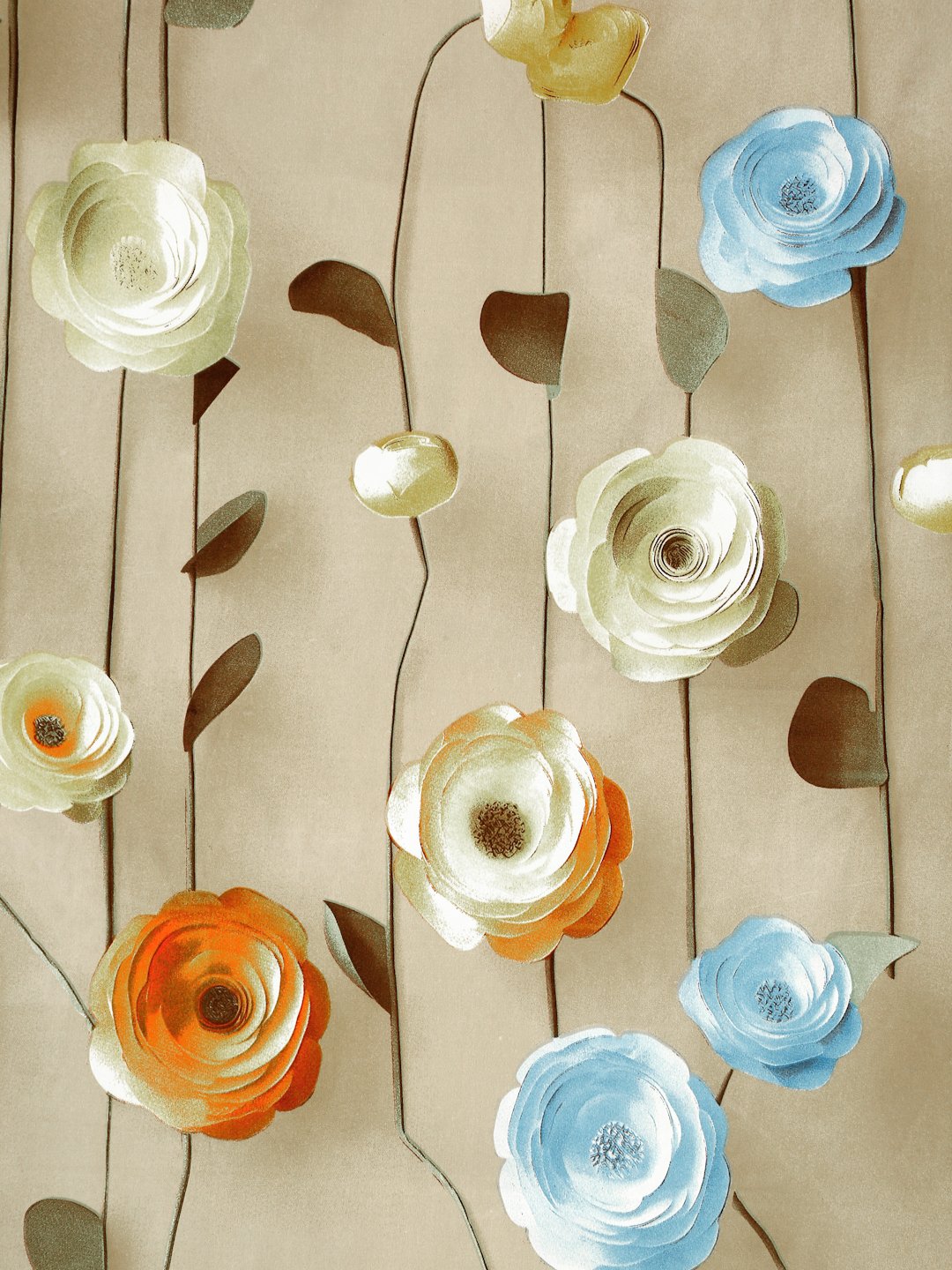 Beige Floral 7D King Size Cotton Blend Fitted Double Bedsheet with 2 Pillow Covers