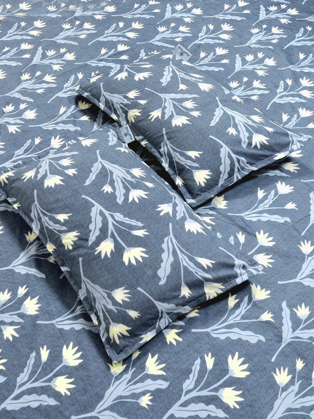 Blue Floral 300 TC Cotton Blend Double Bedsheet with 2 Pillow Covers