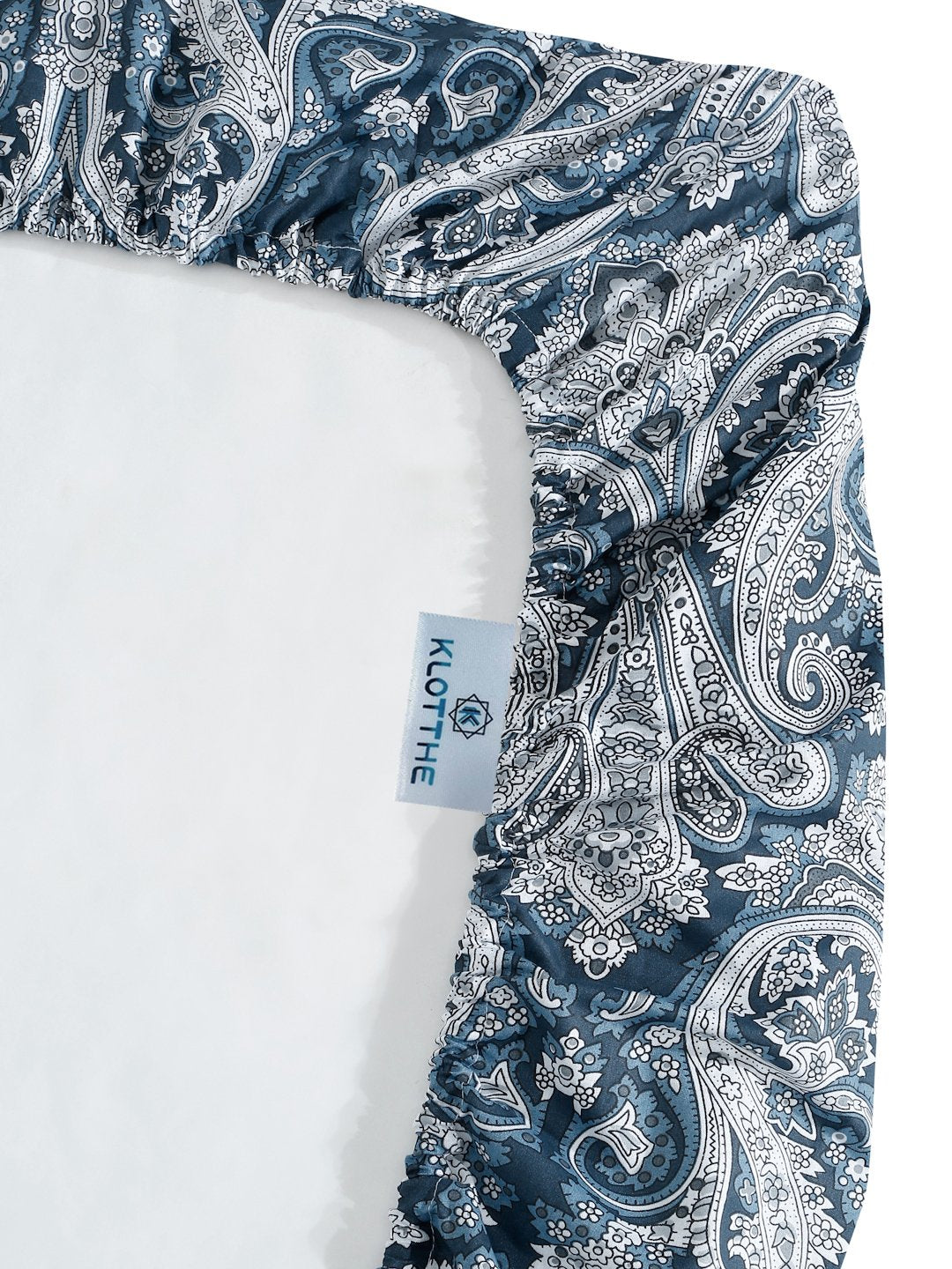 Blue Floral 400 TC Pure Cotton Fitted Double Bedsheet with 2 Pillow Covers