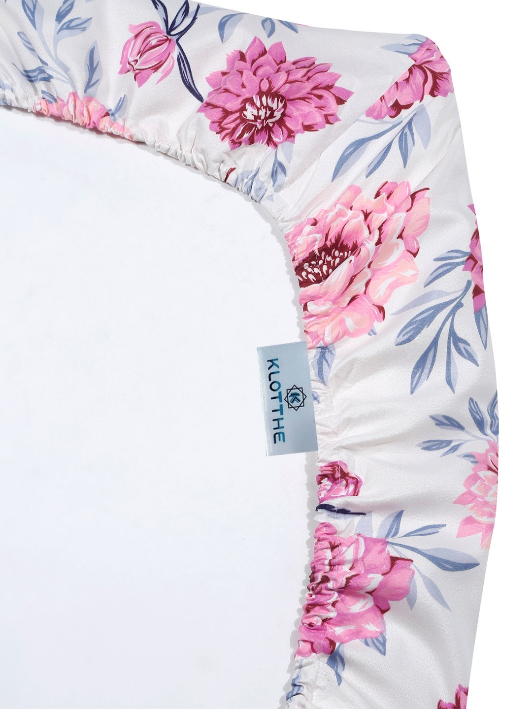 Pink Floral 300 TC Cotton Blend Fitted Double Bedsheet in Book Fold Packing