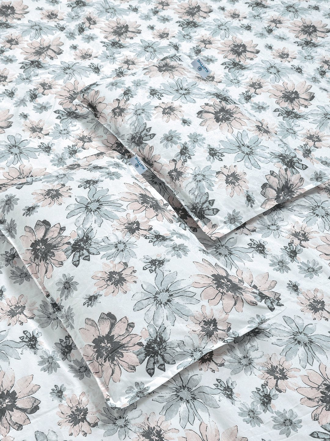 White Floral 300 TC Cotton Blend Double Bedsheet with 2 Pillow Covers