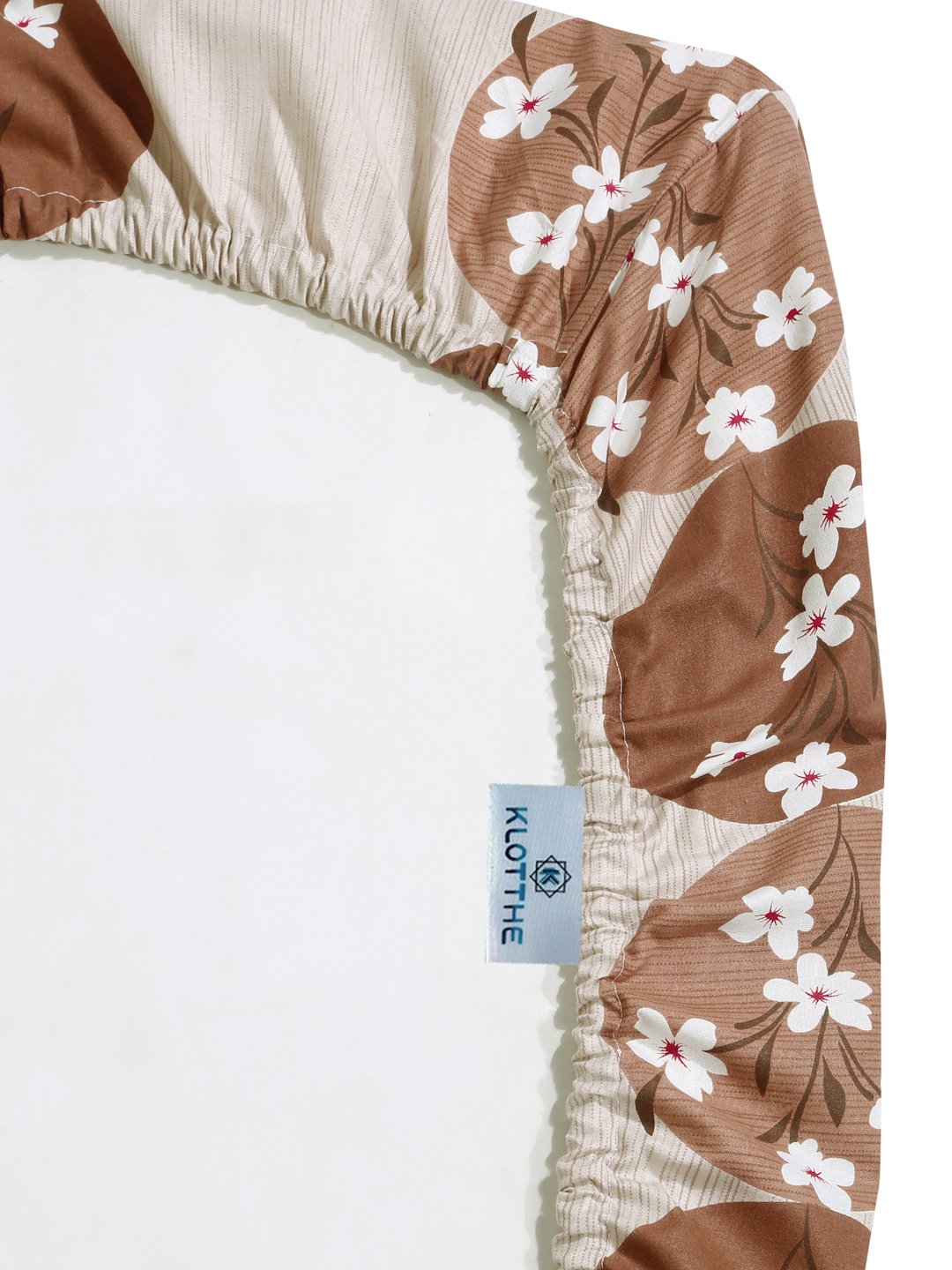 Brown Floral 400 TC Pure Cotton Fitted Double Bedsheet with 2 Pillow Covers