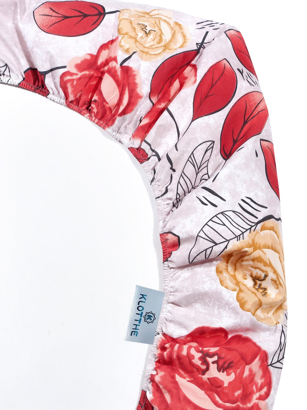 Red Floral 300 TC Cotton Blend Fitted Super King Double Bedsheet in Book Fold Packing