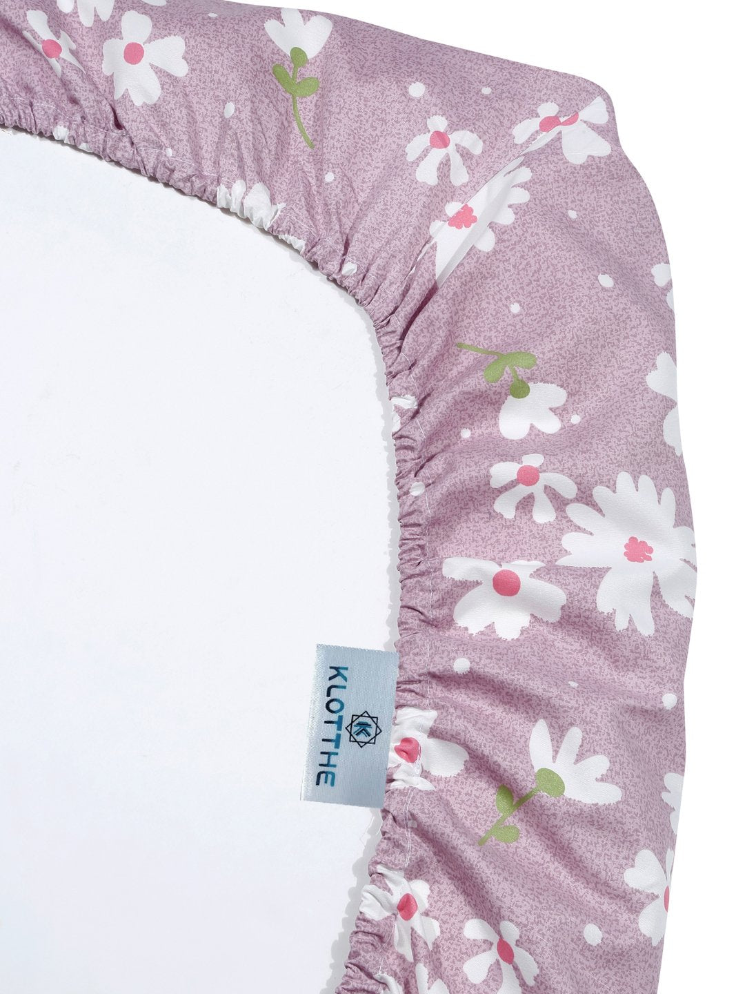 Purple Floral 300 TC Cotton Blend Fitted Single Bedsheet with Pillow Cover