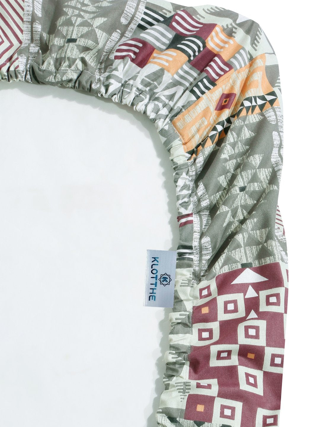 Multi Geometric 400 TC Pure Cotton Super King Fitted Double Bedsheet with 2 Pillow Covers