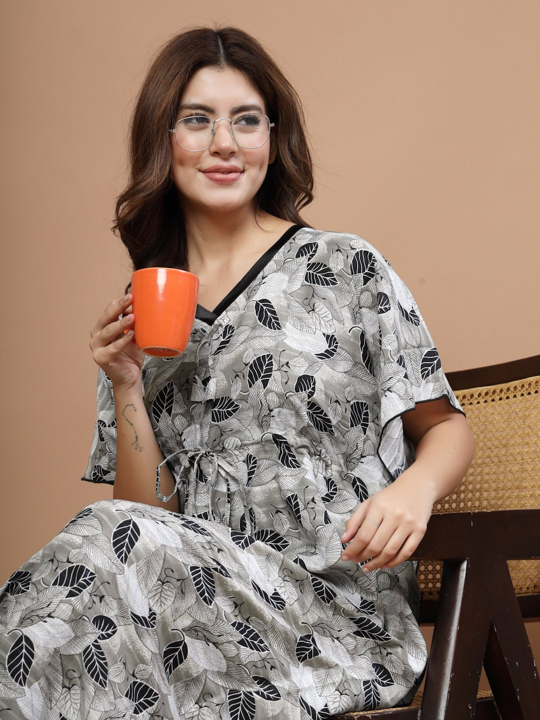 Multi Floral Cotton Blend Kaftan Maxi Nightdress