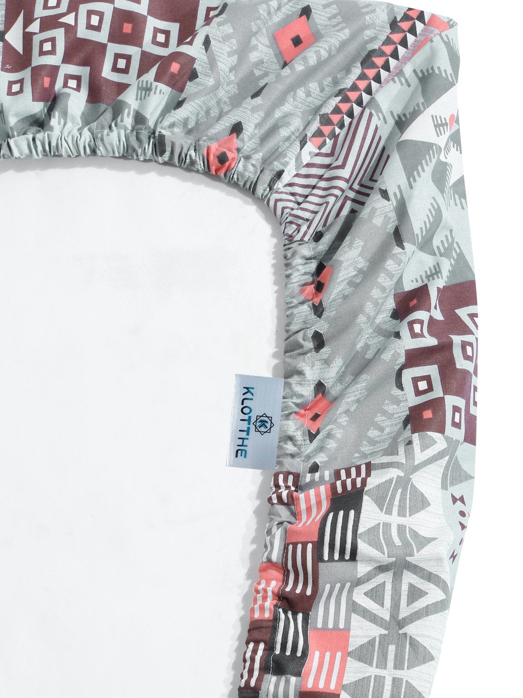 Grey Geometric 400 TC Pure Cotton Super King Fitted Double Bedsheet with 2 Pillow Covers