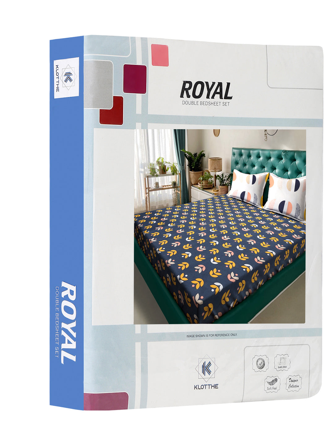 Klotthe Blue Floral 300 TC Cotton Blend Double Bedsheet in Book Fold Packing