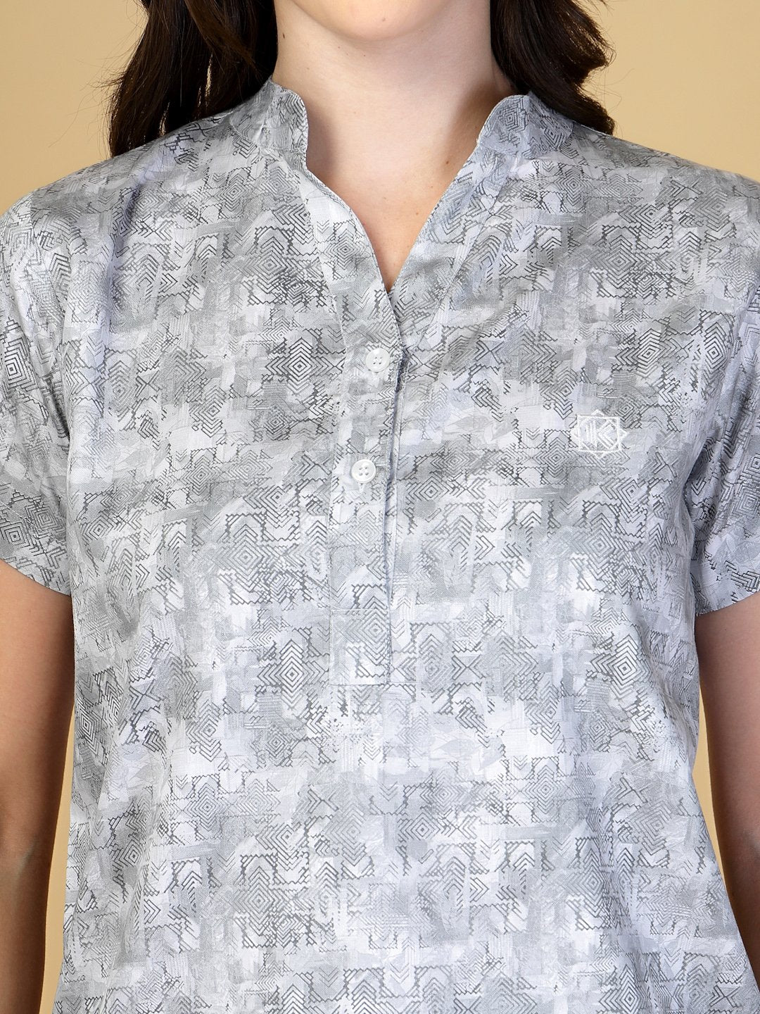 Women Grey Abstract Pure Cotton Night Suit