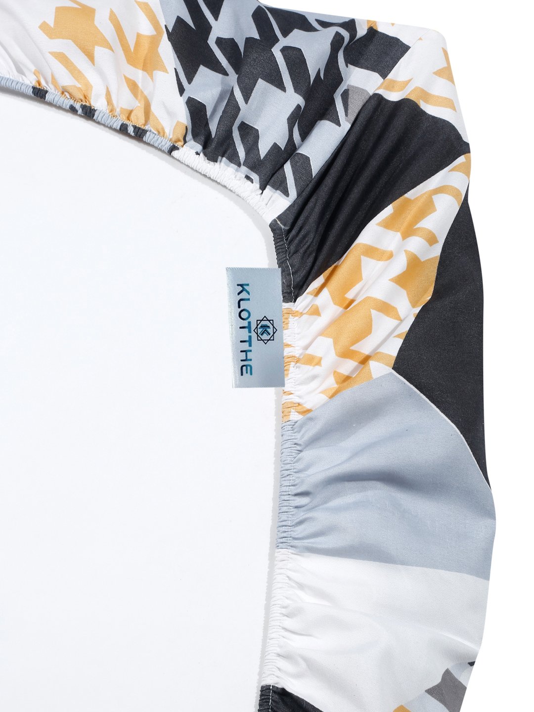 Book Fold Multi Geometric 300 TC Cotton Blend Fitted Double Bedsheet with 2 Pillow Covers