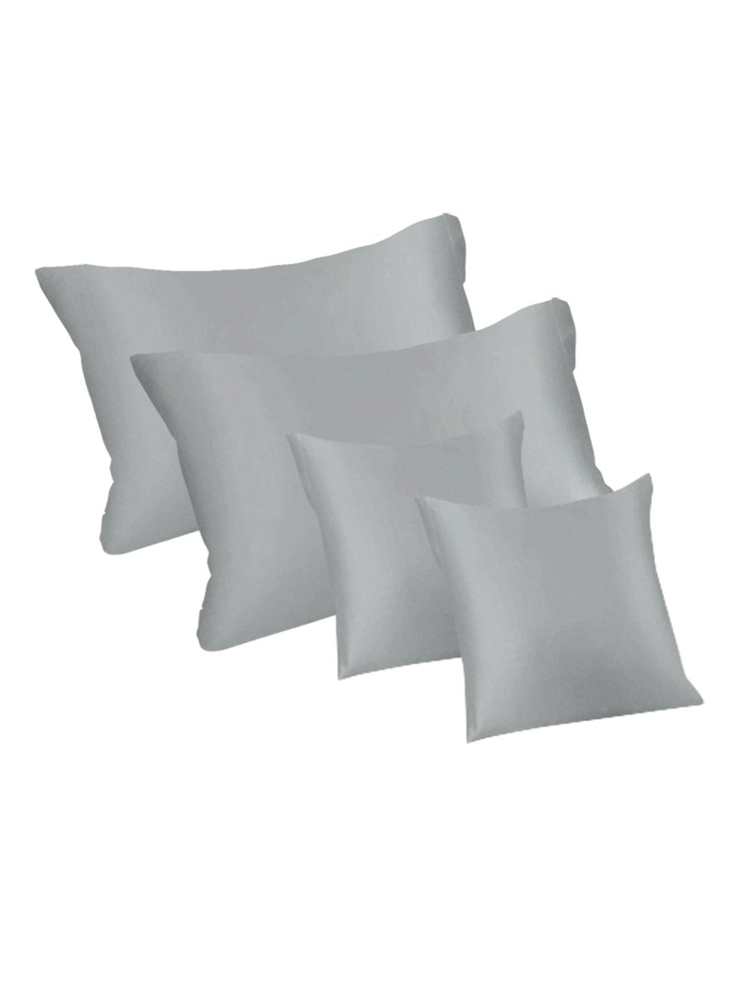 Grey Solid 400 TC Satin Super King Double Bedsheet with 2 Pillow Covers & 2 Cushion Covers