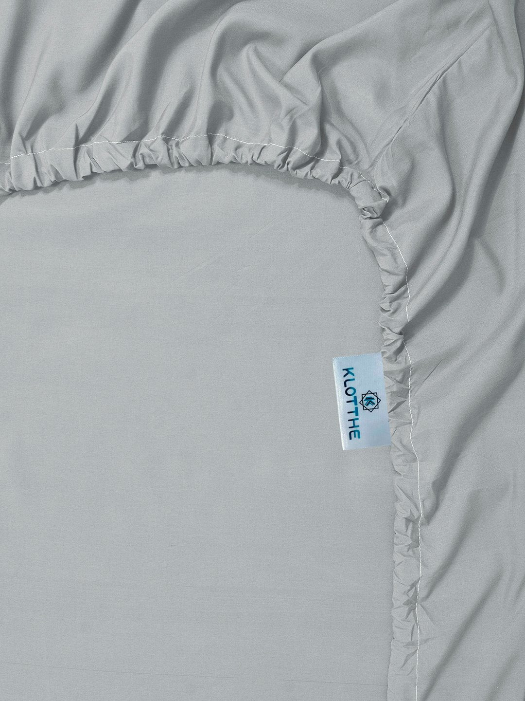 Grey Solid 400 TC Satin Fitted Super King Double Bedsheet with 2 Pillow Covers & 2 Cushion Covers