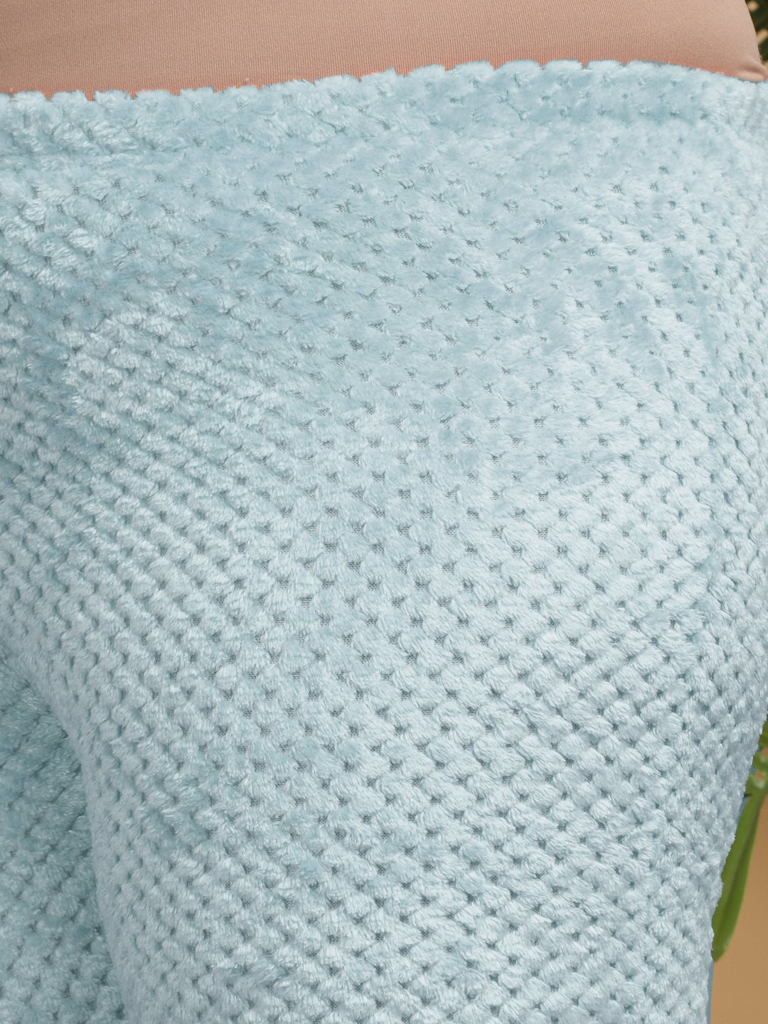 Women Turquoise Solid Hooded Woolen Night Suit