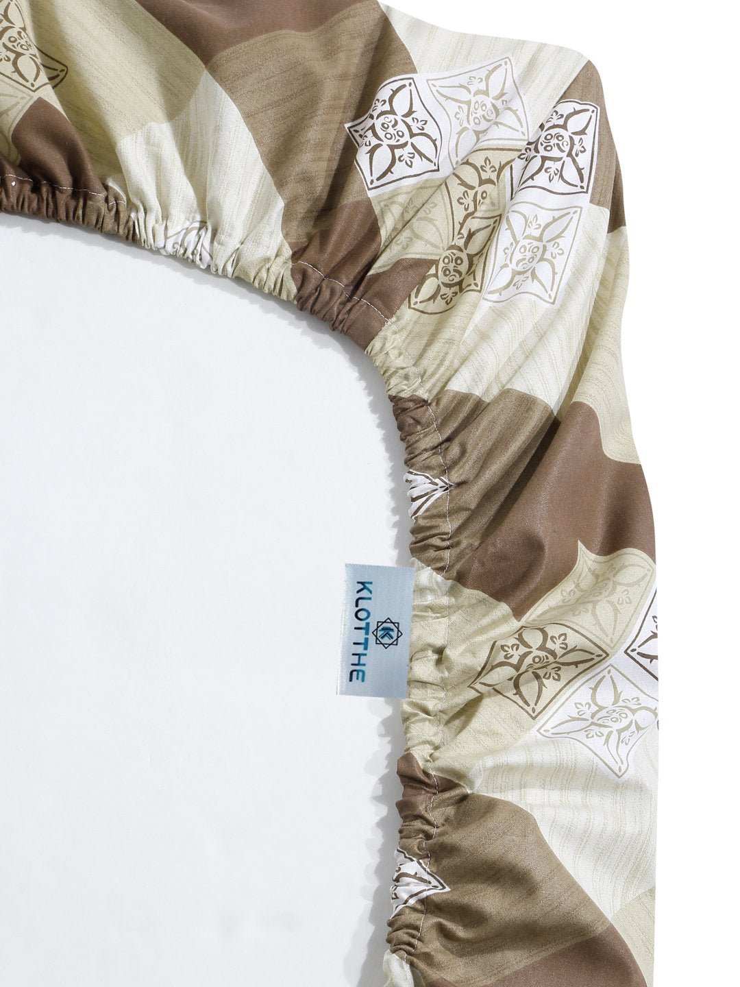 Brown Geometric 400 TC Pure Cotton Fitted Single Bedsheet with Pillow Cover
