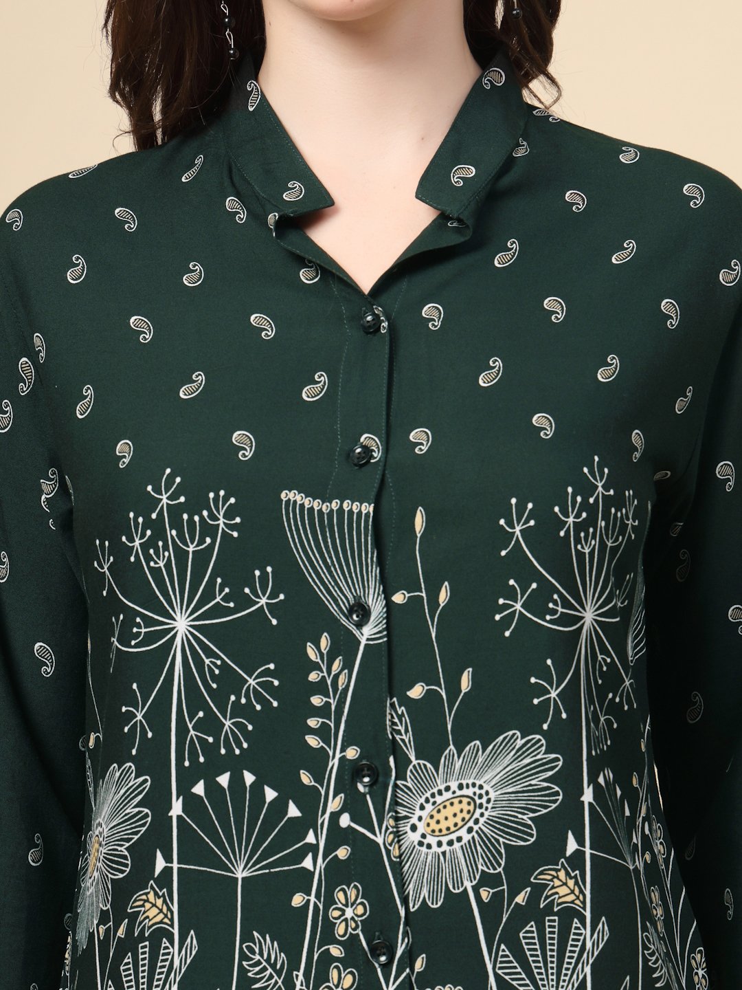 Green Cotton Printed Shirt With Trousers Co-Ords Set