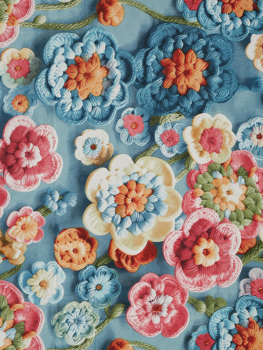 Blue Floral 7D King Size Cotton Blend Double Bedsheet with 2 Pillow Covers