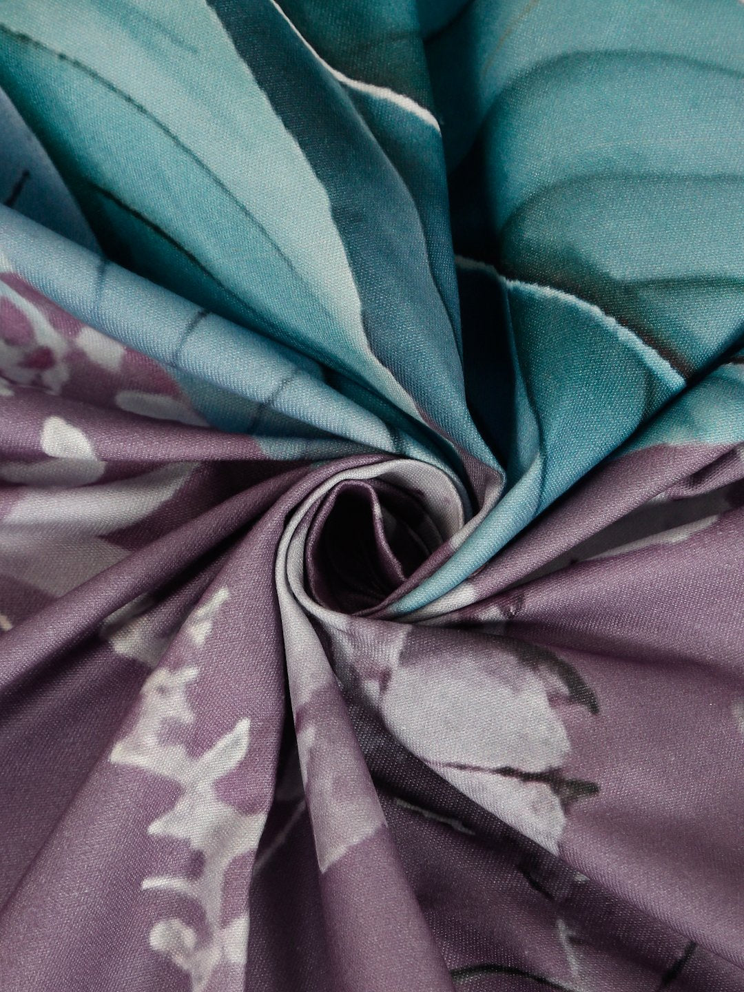Purple Digital Floral Printed Cotton Blend Fitted Double Bedsheet with 2 Pillow Covers