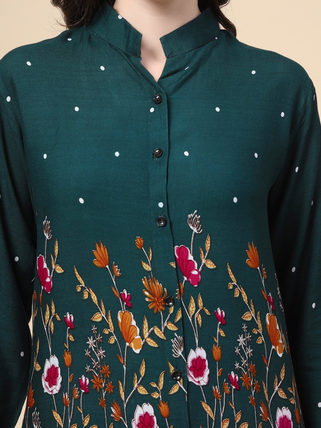 Green Cotton Printed Shirt With Trousers Co-Ords Set