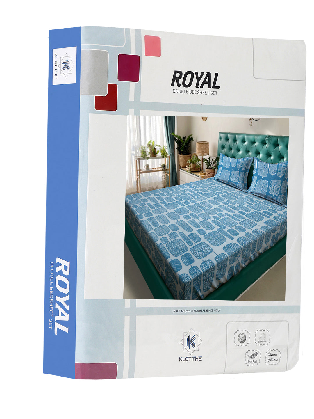 Klotthe Turquoise Geometric 300 TC Cotton Blend Double Bedsheet in Book Fold Packing