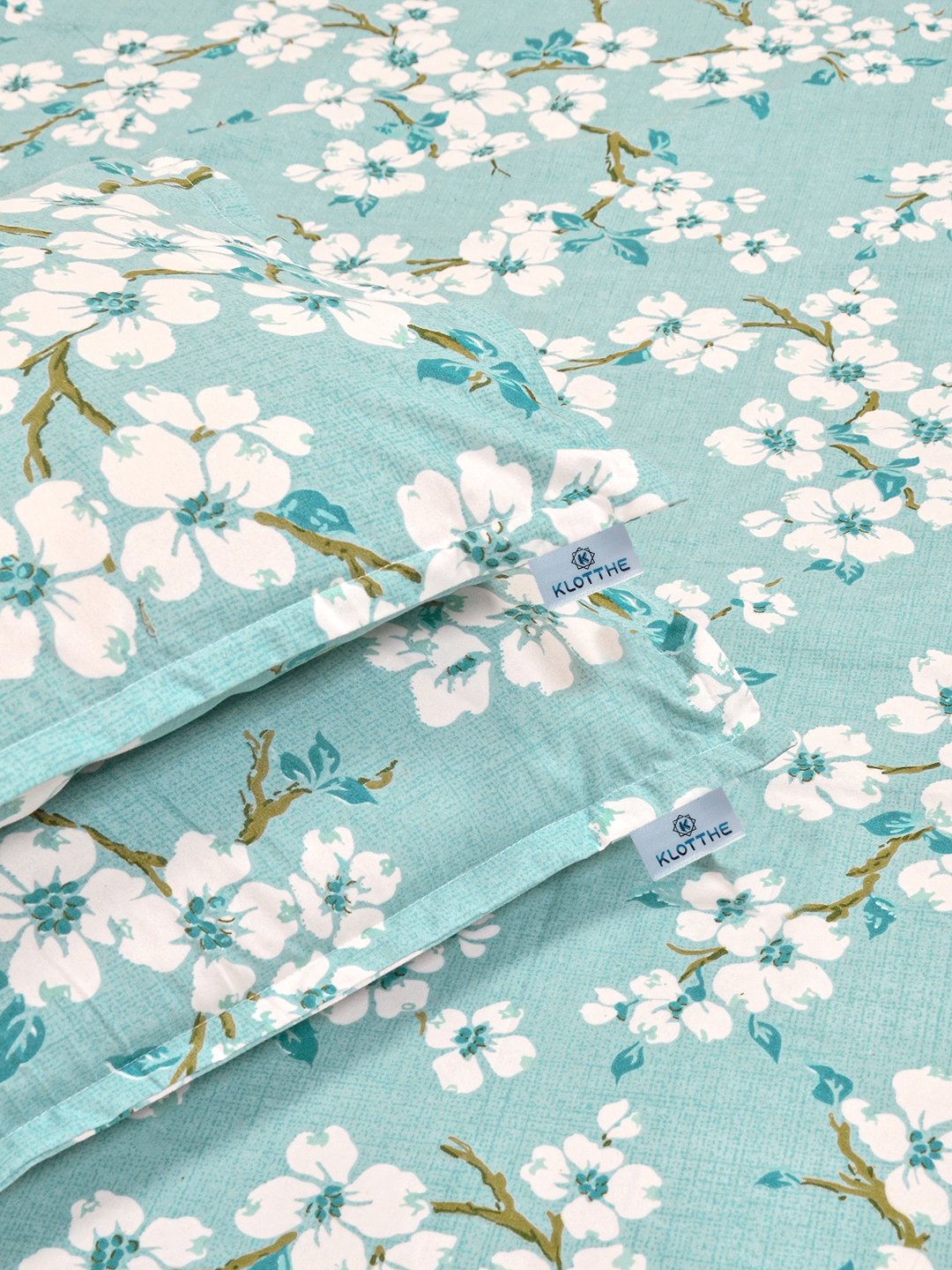 Green Floral 300 TC Cotton Blend Double Bedsheet with 2 Pillow Covers