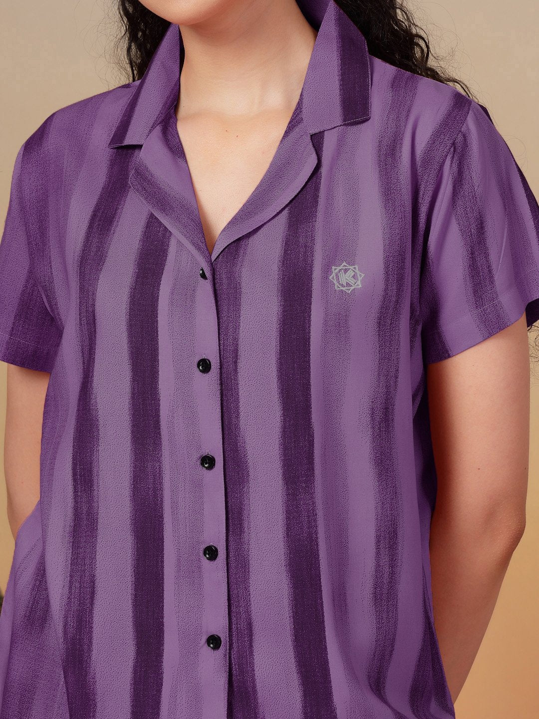 Women Purple Striped Pure Cotton Night Suit