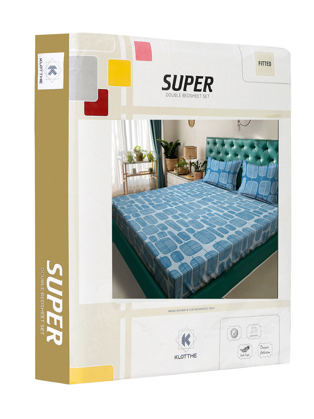 Klotthe Turquoise Geometric 300 TC Cotton Blend Fitted Double Bedsheet in Book Fold Packing