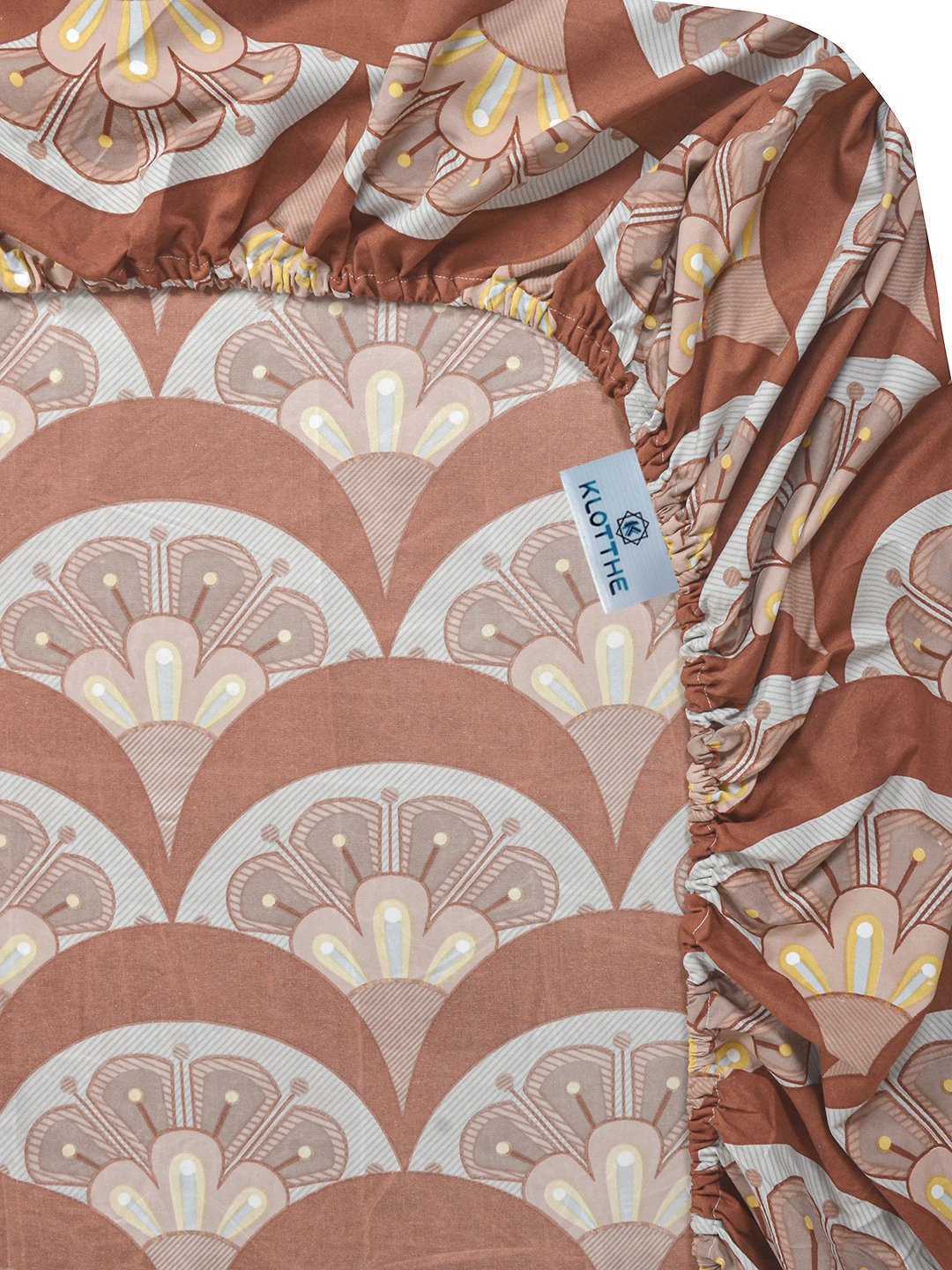 Brown Floral 300 TC Cotton Blend Fitted Double Bedsheet with 2 Pillow Covers