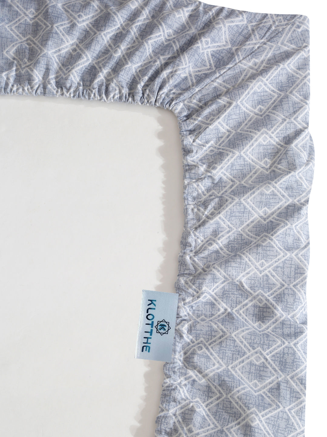 Klotthe Blue Geometric 400 TC Pure Cotton Fitted Single Bedsheet with Pillow Cover