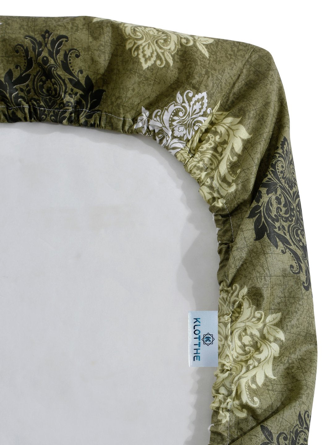 Olive Floral 400 TC Pure Cotton Fitted Double Bedsheet with 2 Pillow Covers