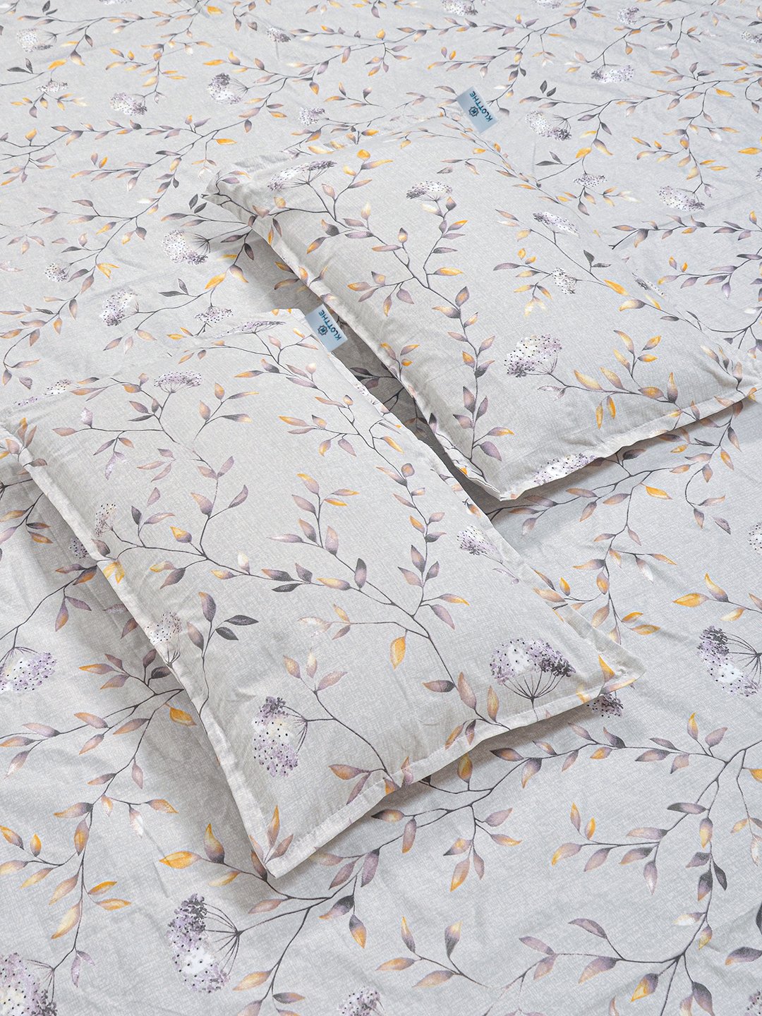 Grey Floral 300 TC Cotton Blend Double Bedsheet with 2 Pillow Covers