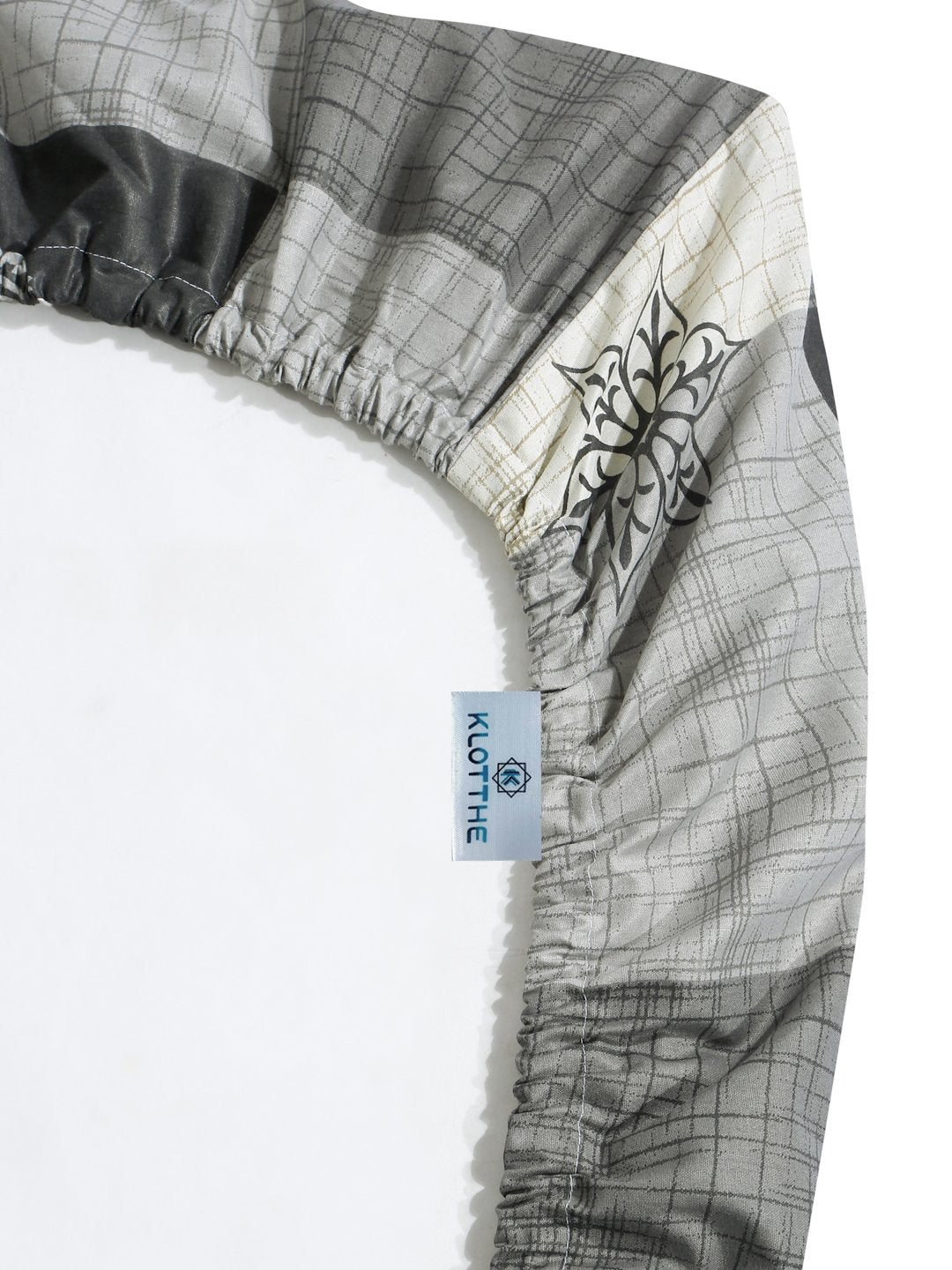 Grey Geometric 400 TC Pure Cotton Fitted Single Bedsheet with Pillow Cover