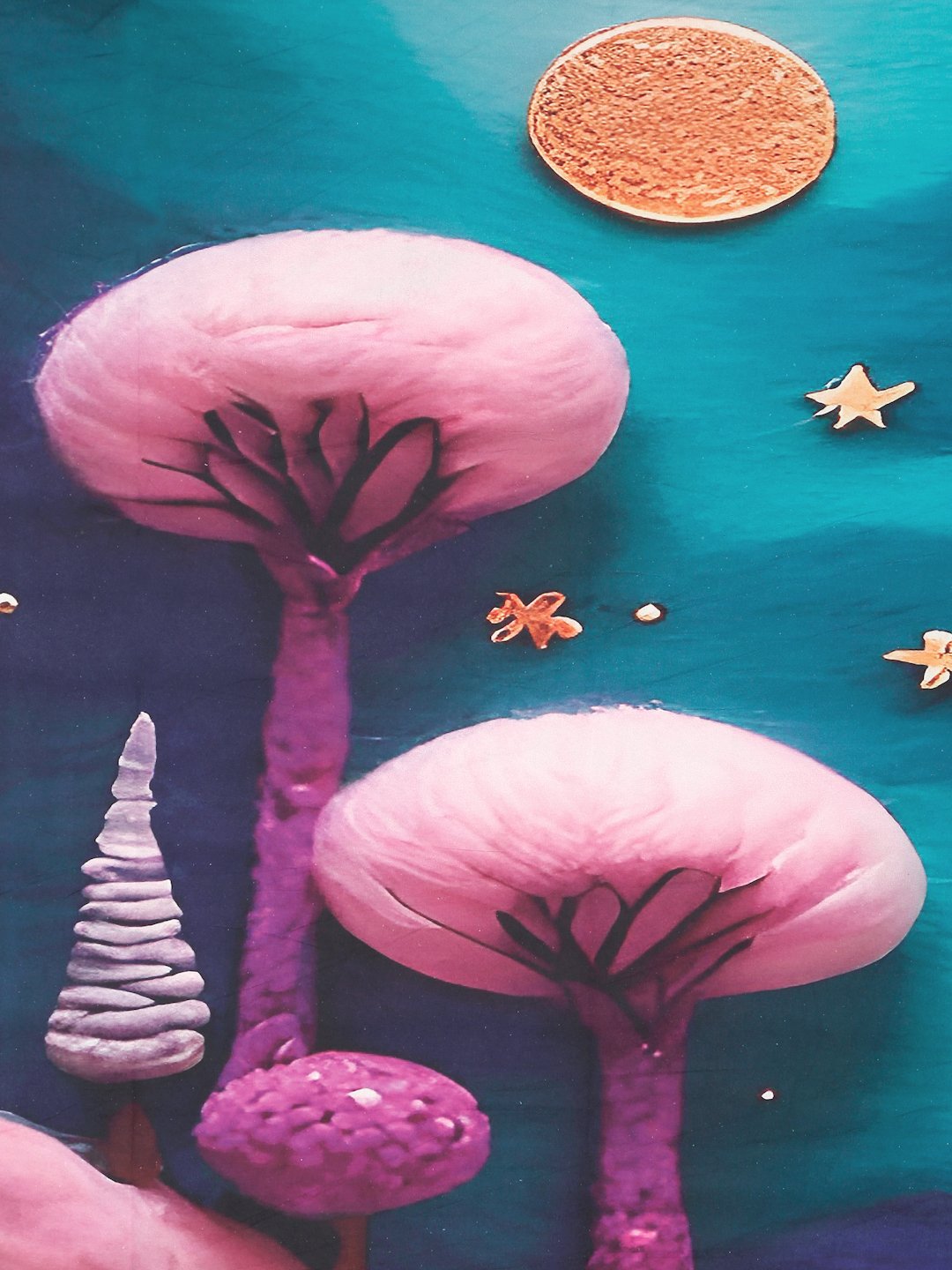 Purple 7D Floral Printed Cotton Blend Double Bedsheet with 2 Pillow Covers