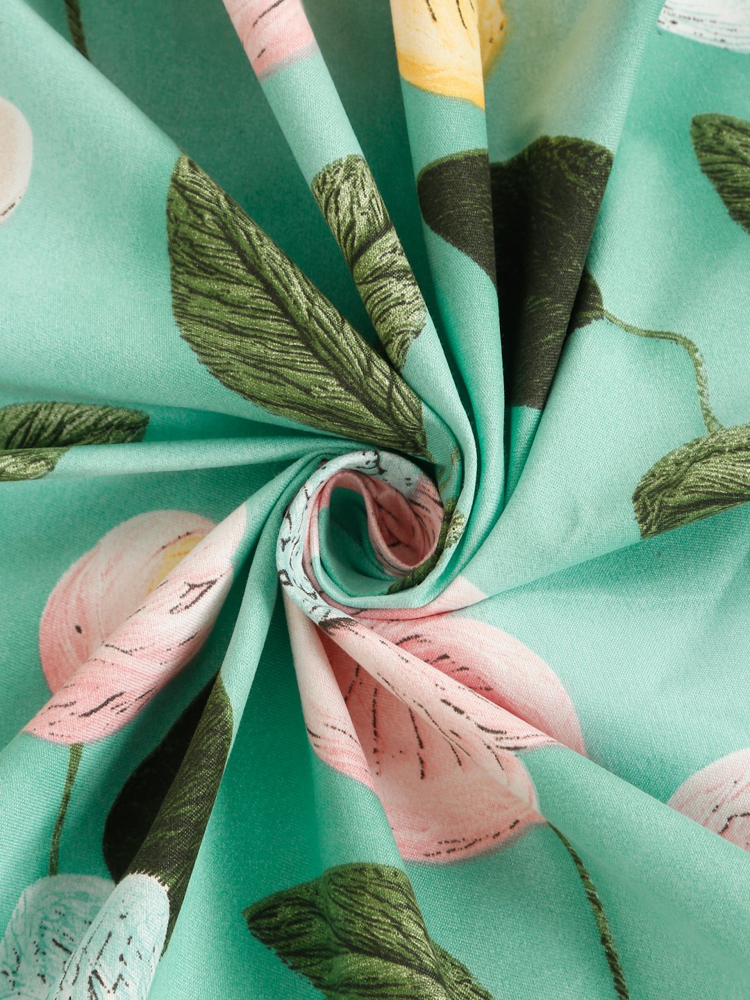 Green Floral 7D King Size Cotton Blend Fitted Double Bedsheet with 2 Pillow Covers