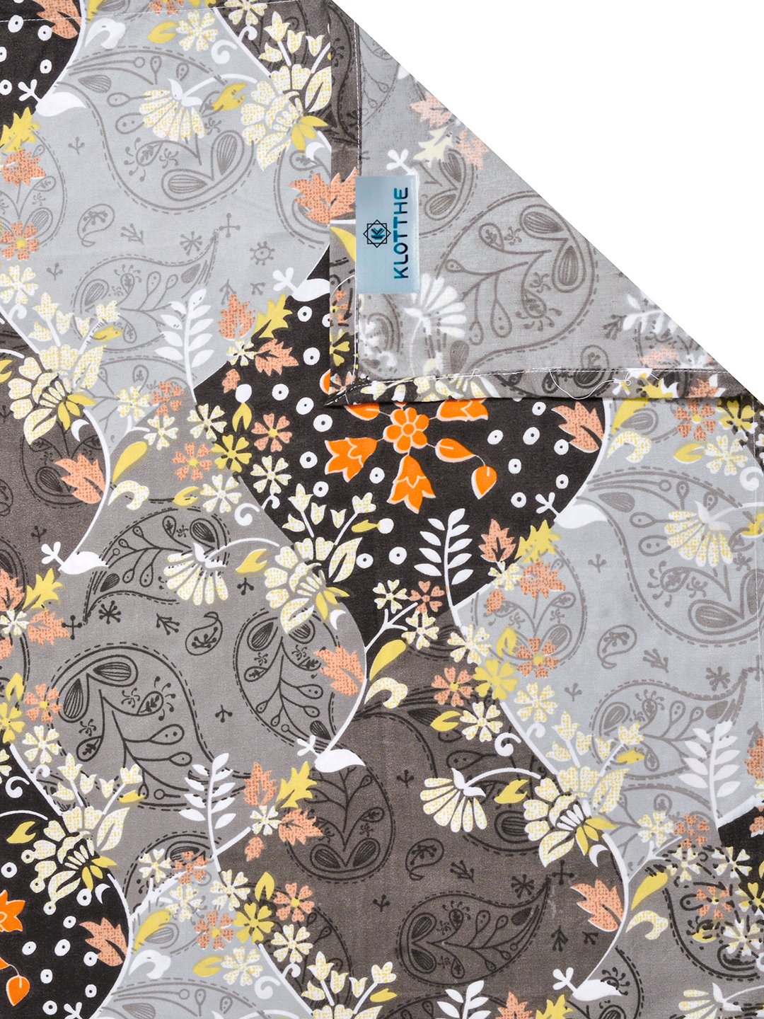 Grey Floral Cotton Blend Single Bedsheet with Pillow Cover