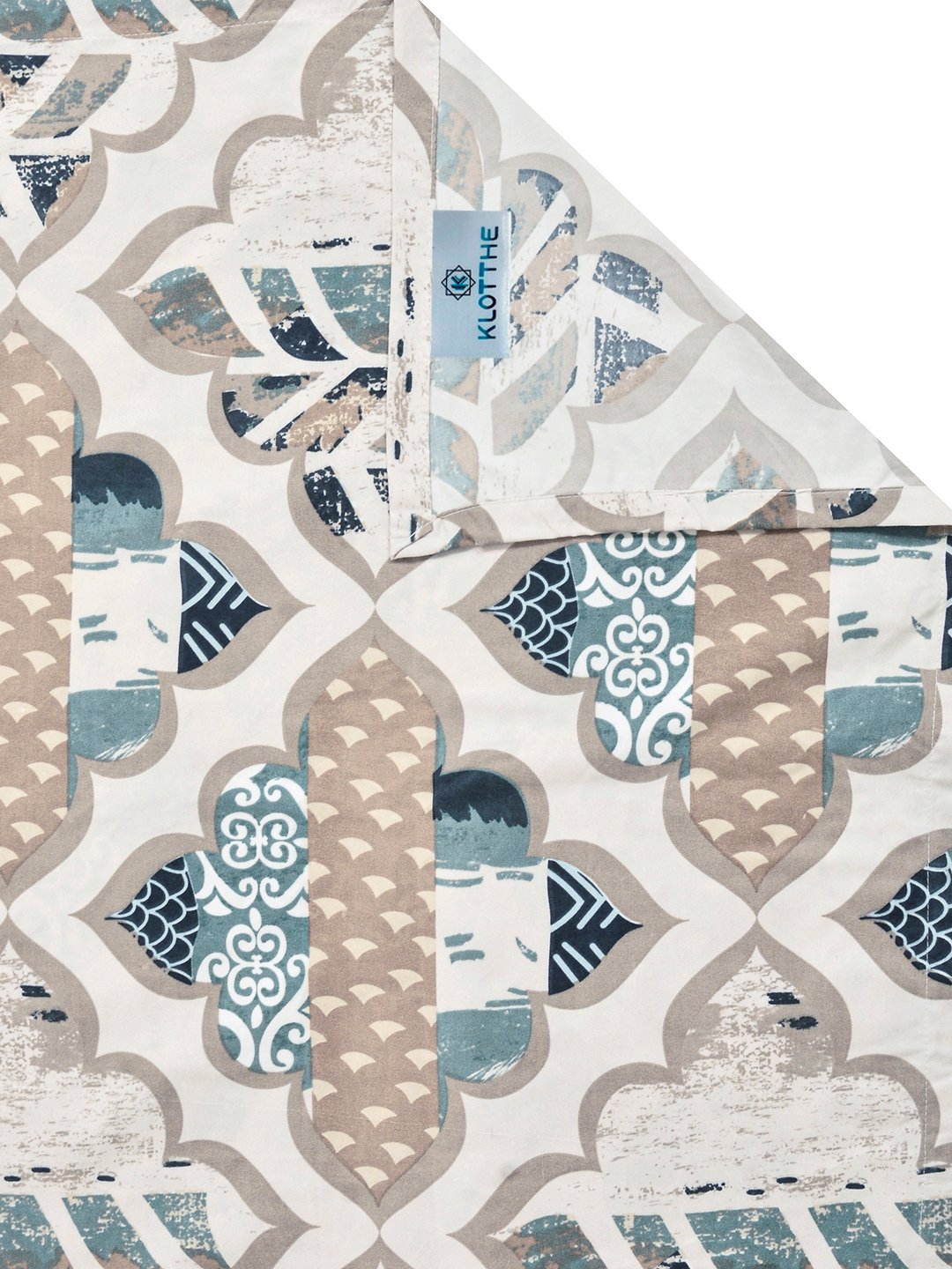 Cream Geometric Cotton Blend Single Bedsheet with Pillow Cover
