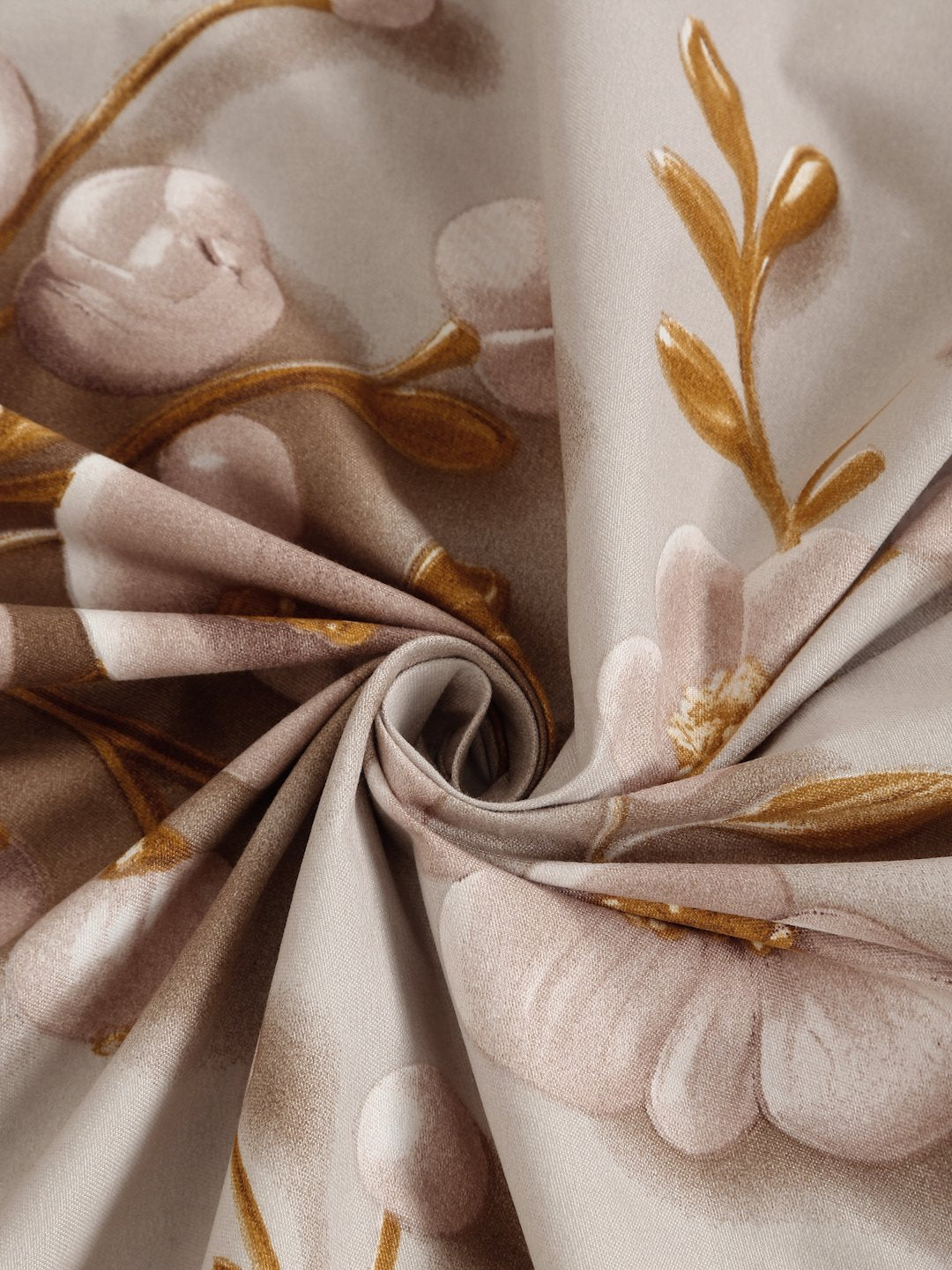 Cream Floral 7D King Size Cotton Blend Fitted Double Bedsheet with 2 Pillow Covers