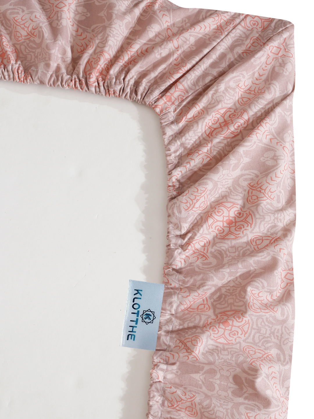 Klotthe Peach Floral 400 TC Pure Cotton Fitted Super King Double Bedsheet with 2 Pillow covers
