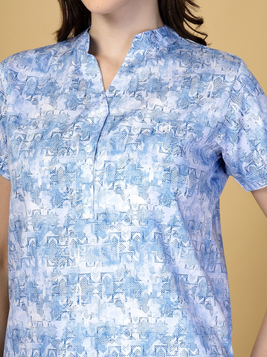 Women Blue Abstract Pure Cotton Night Suit