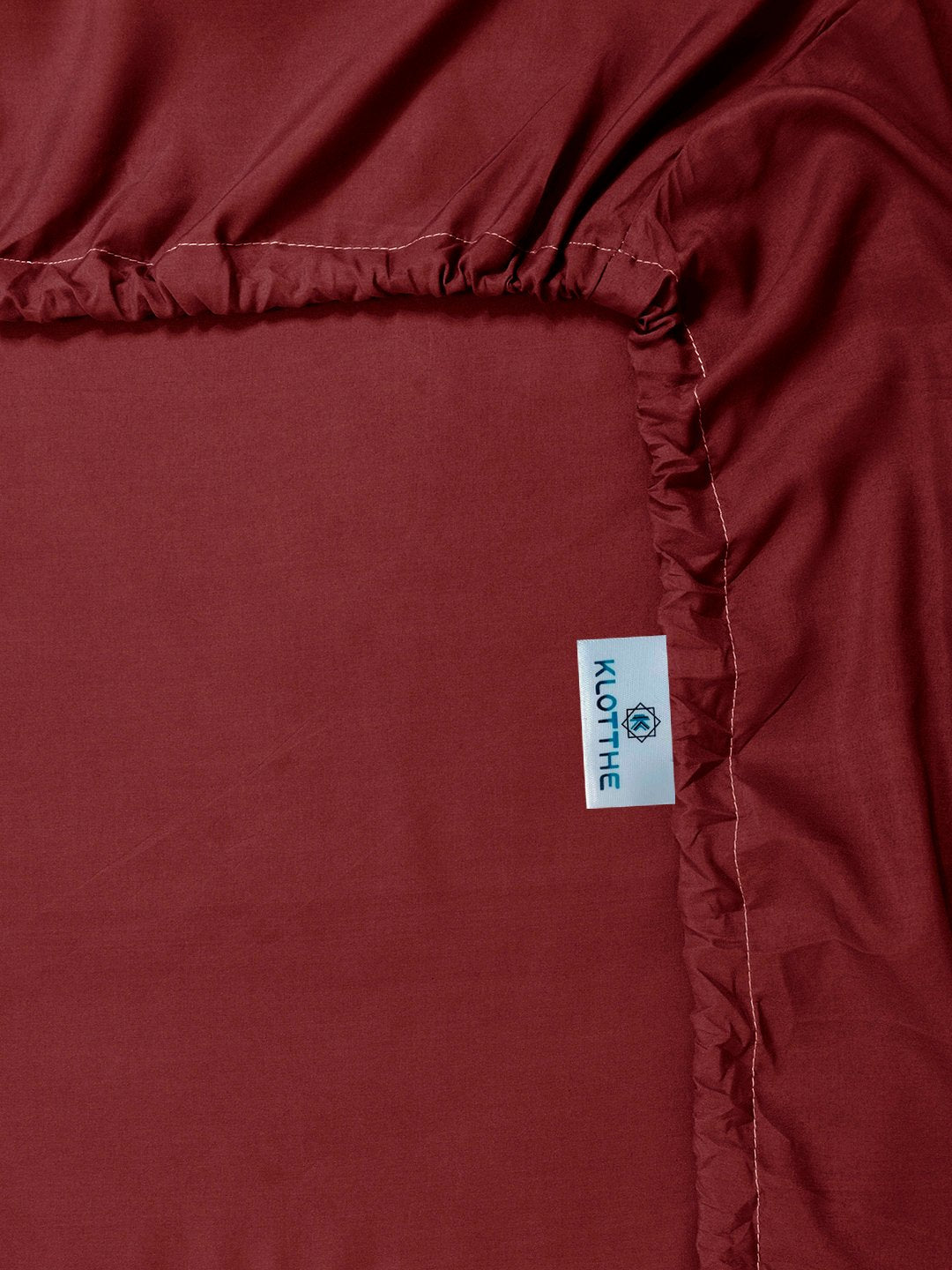 Maroon Solid 400 TC Satin Fitted Super King Double Bedsheet with 2 Pillow Covers & 2 Cushion Covers