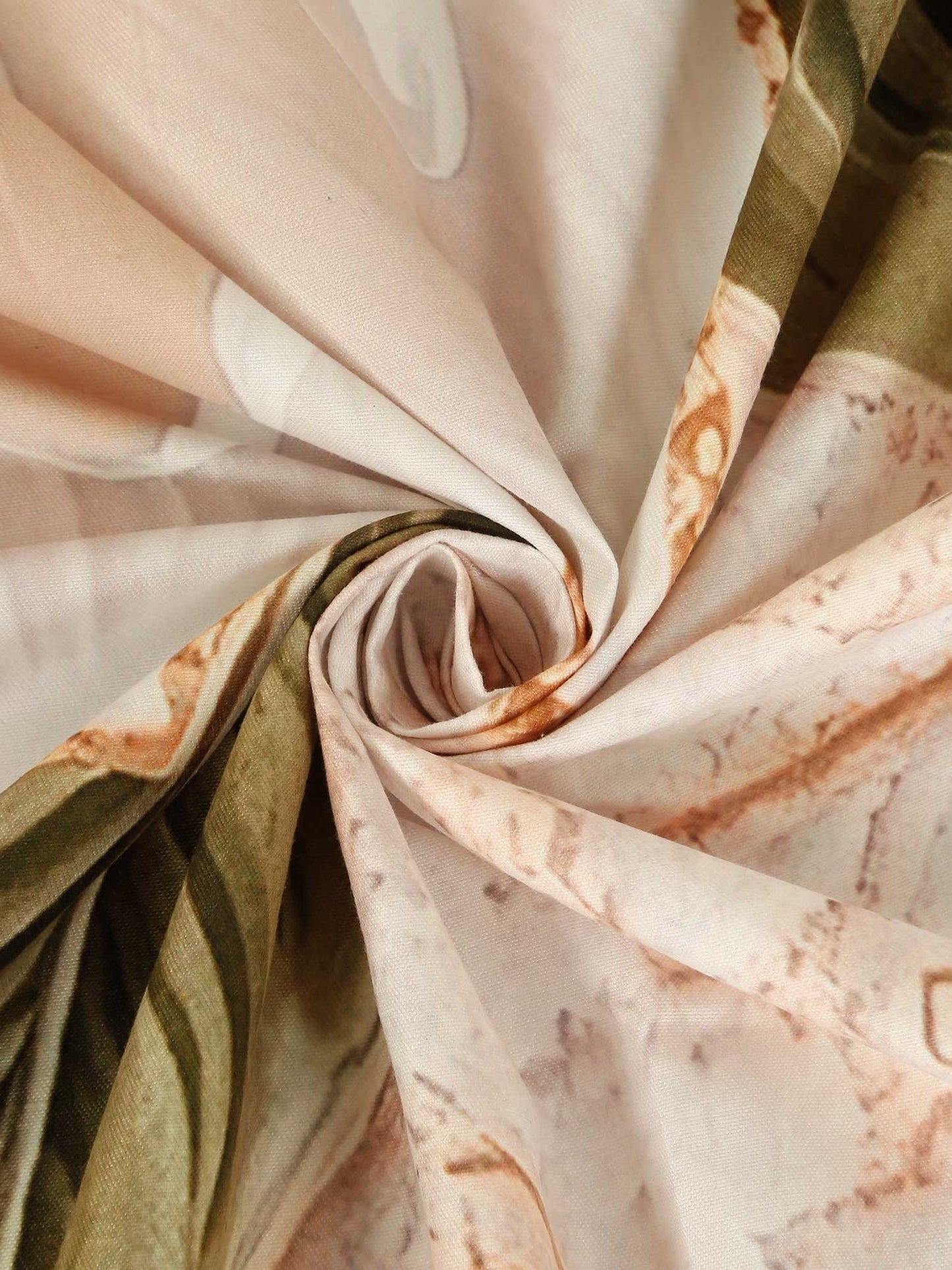 Cream Digital Floral Printed Cotton Blend Fitted Double Bedsheet with 2 Pillow Covers