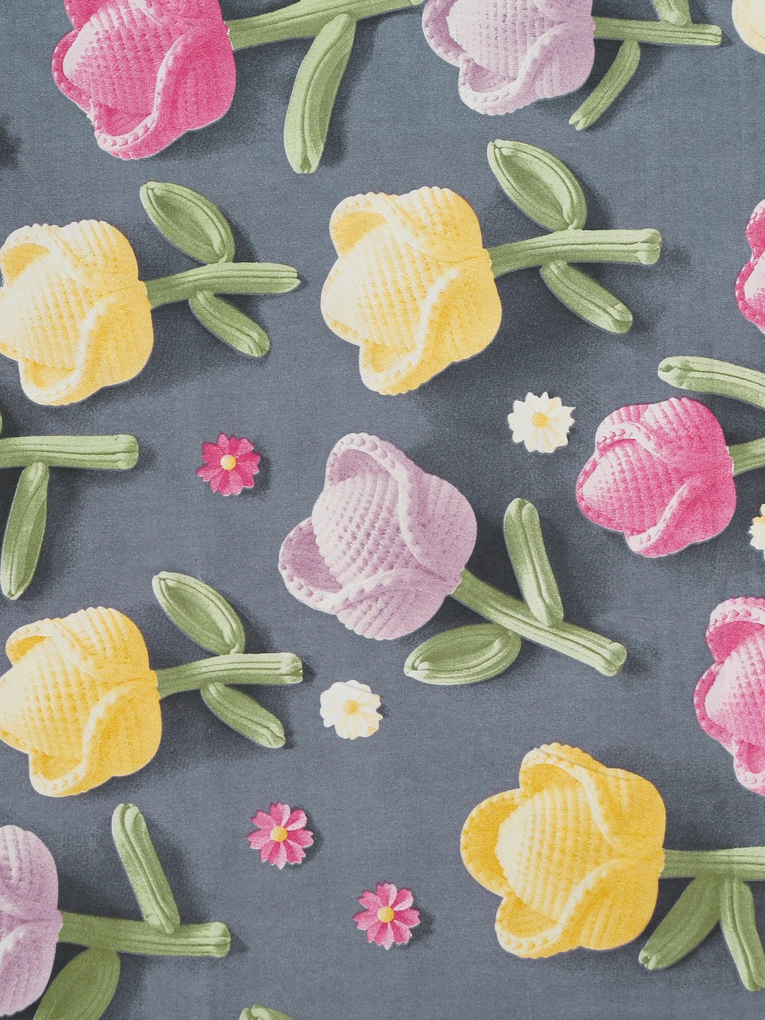 Grey Floral 7D King Size Cotton Blend Fitted Double Bedsheet with 2 Pillow Covers