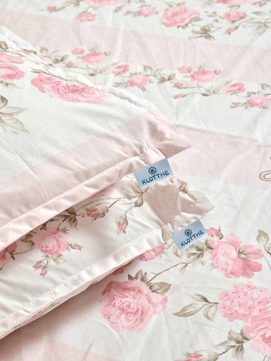 Pink Floral 300 TC Cotton Blend Double Bedsheet with 2 Pillow Covers