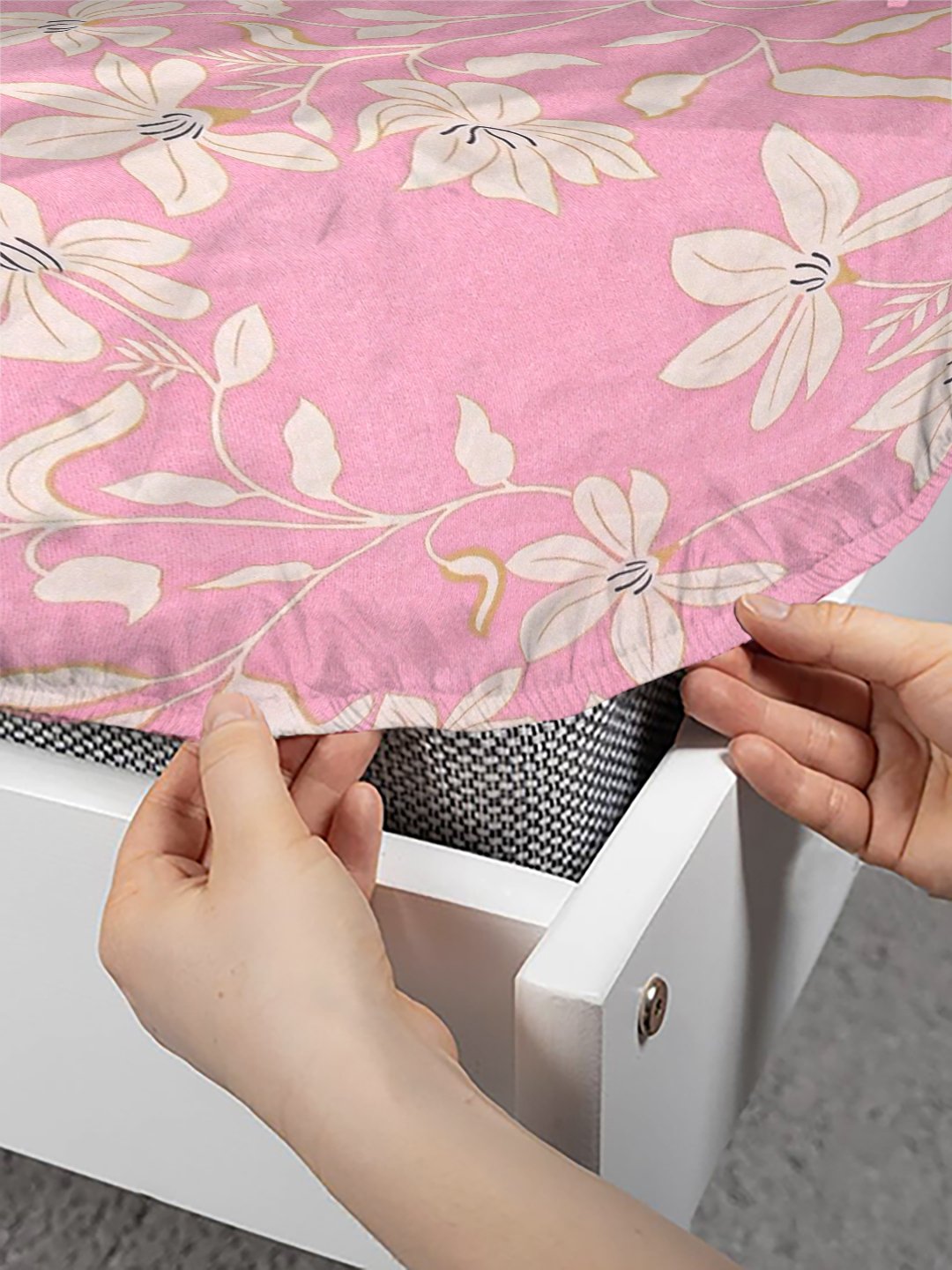 Pink Floral 300 TC Cotton Blend Fitted Single Bedsheet with Pillow Cover