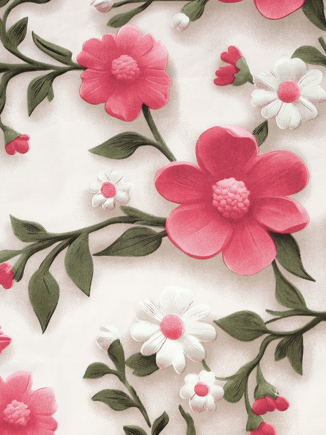 Cream Floral 7D Cotton Blend Single Bedsheet with Pillow Cover