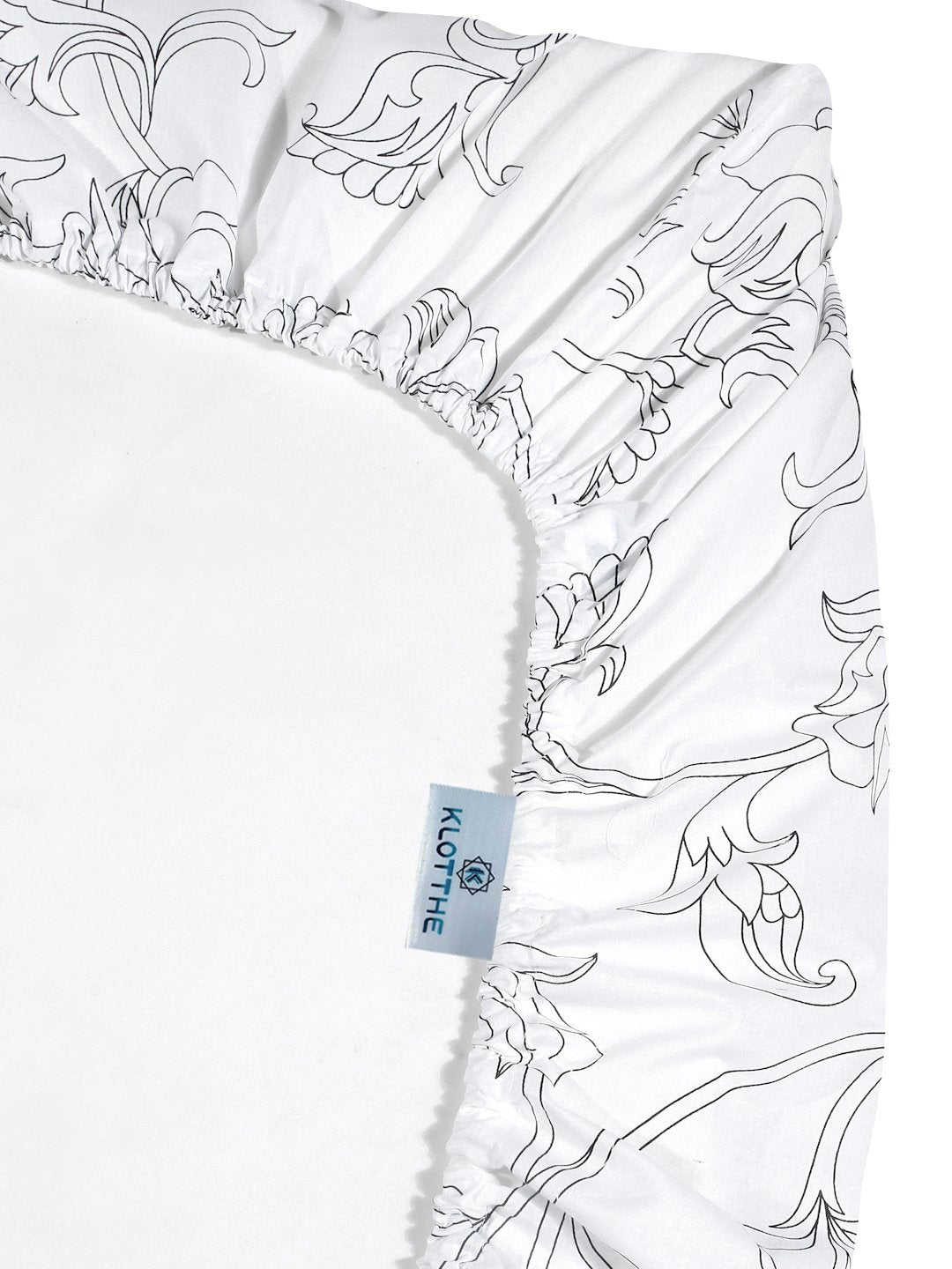 OffWhite Floral 400 TC Pure Cotton Fitted Super King Double Bedsheet with 4 Pillow Covers
