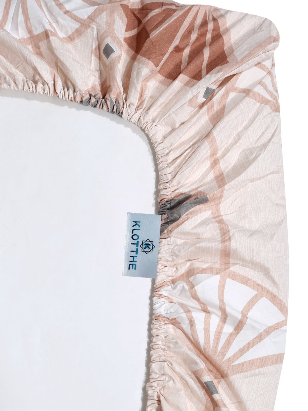 Book Fold Cream Floral 300 TC Cotton Blend Fitted Double Bedsheet with 2 Pillow Covers
