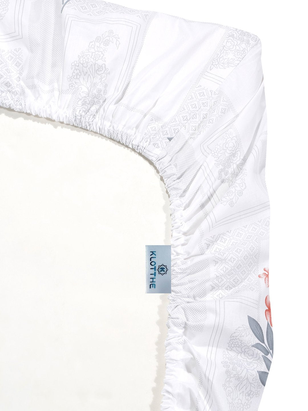 White Floral 400 TC Pure Cotton Super King Double Bedsheet with 2 Pillow Covers